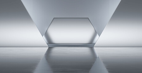 Elegant futuristic Showroom Background. Future modern design Showcase Stage. 3D Rendering