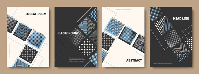 Set of Geometric Backgrounds. Collage Style Cover Design Templates. Vector Flat Illustration. - obrazy, fototapety, plakaty