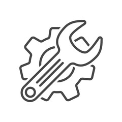 Gear and wrench vector in simple line style suitable for repair icon
