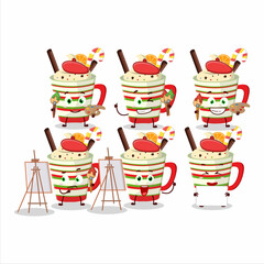 Artistic Artist of ice cream orange cartoon character painting with a brush