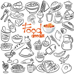 Hand drawn food ingredient doodles. Vector illustration on white background.