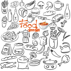 Hand drawn food ingredient doodles. Vector illustration on white background.