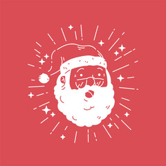 Santa claus with glasses smiling flash light shine sign vector dicut silhouette