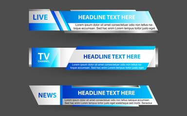 Fototapeta premium Set collection vector of Broadcast News Lower Thirds Template layout design banner for bar Headline news title, sport game in Television, Video and Media 
