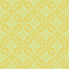 Seamless tile with light brown drawn folk style flowers and ornaments on a blue background, vector design