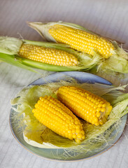 Delicious Sweet  Boiled Corn in a Plate