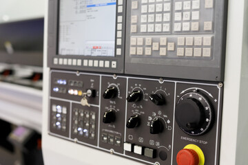 CNC machine control console close up