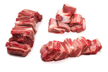 Raw beef ribs isolated on white background.