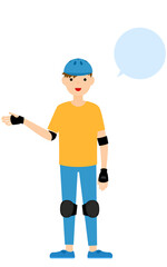 話をするスケーターの男の子、吹き出しつき
