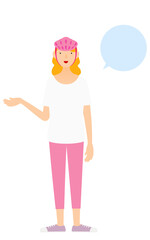 話をするスケーターの女性、吹き出しつき