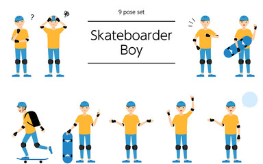 人物ポーズ9セット、スケーターの男の子