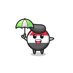 cute yemen flag badge illustration holding an umbrella