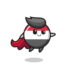 cute yemen flag badge superhero character is flying