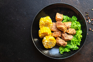 meat ragout roast pork, lamb or turkey stewed food organic products meal snack copy space food background rustic. top view 