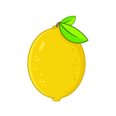 A whole lemon with leaves isolated on white. Flat design. Vector.