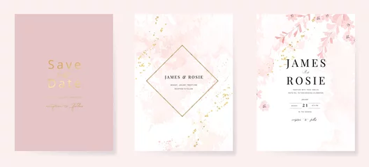 Foto op Aluminium Minimal pink botanical Wedding Invitation, floral invite thank you, rsvp modern card Design in leaf and flower water color texture decorative Vector elegant rustic template © babeer