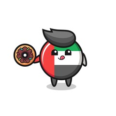 illustration of an uae flag badge character eating a doughnut