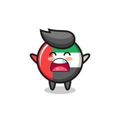 Obraz premium cute uae flag badge mascot with a yawn expression
