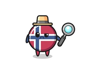 the mascot of cute norway flag badge as a detective