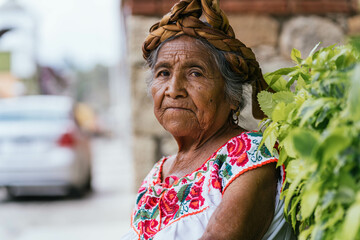 Latin old woman in Oaxaca. Old town center