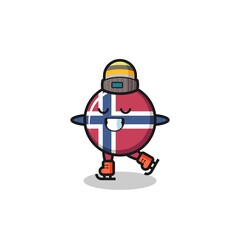 norway flag badge cartoon as an ice skating player doing perform