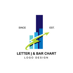 Modern and professional business logo initial letter I with swoosh thunderbolt arrow combining with bar chart