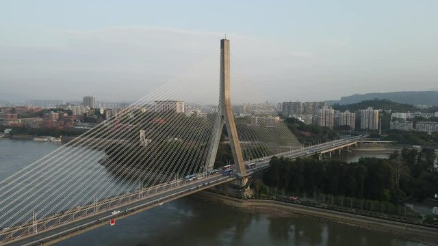 Aerial photography of Fuzhou's 3xianzhou bridge and modern architectural landscape