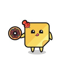 illustration of an sticky notes character eating a doughnut