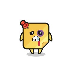 injured sticky notes character with a bruised face