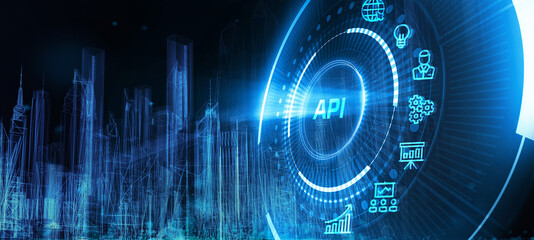 API - Application Programming Interface. Software development tool. Business, modern technology, internet and networking concept.