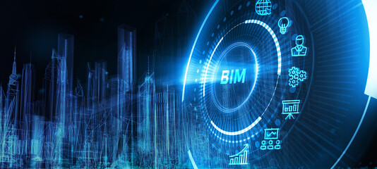 The concept of business, technology, the Internet and the network. virtual screen of the future and sees the inscription: BIM