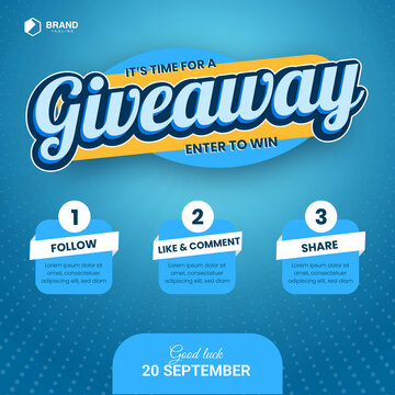 Giveaway steps with editable 3d text effect font for social media post with 3 steps to win 