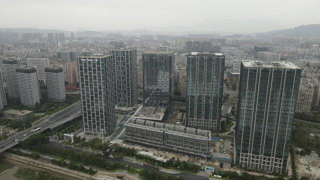 Aerial photography of the modern building skyline of Fuzhou Financial Center