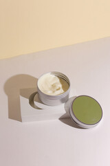 Cosmetic cream texture on neutral background