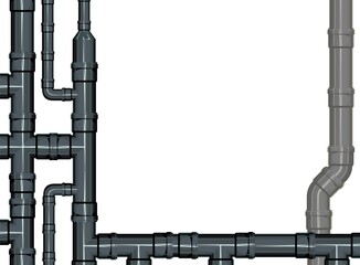 Sewer. Water fittings. Pipeline for various purposes. Frame with place for text. Illustration isolated on background vector