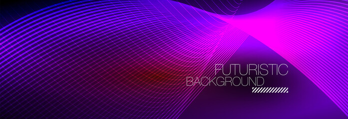 Abstract neon glowing light in the dark with waves. Shiny magic energy and motion concept, vector abstract wallpaper background