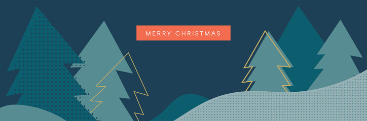 Fototapeta premium Christmas winter landscape background. Winter season landscape with christmas trees. vector background