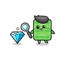 football field mascot is checking the authenticity of a diamond