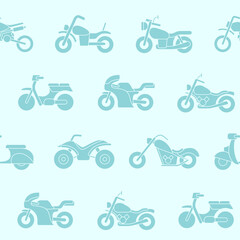 Motorbike - Vector background (seamless pattern) of silhouettes motorcycle, bike, chopper, scooter and other transportation for graphic design