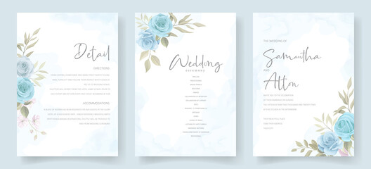 Fototapeta na wymiar Invitation card design with soft blue floral ornament