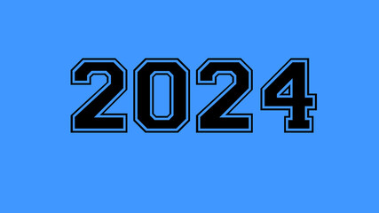 2024 number black lettering blue background