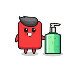 cute red card cartoon with hand sanitizer