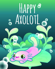 happy axolotl vector illustration