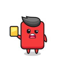 cartoon red card character as a football referee giving a yellow card