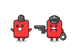 illustration of red card robber with hands up pose caught by police