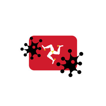 Isle of Man hit by Coronavirus. Covid-19 impact nationwide. Virus attack on Isle of Man flag concept illustration on white background
