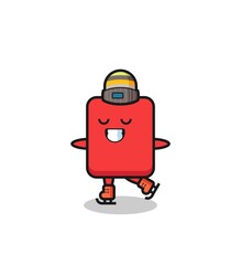 Fototapeta premium red card cartoon as an ice skating player doing perform
