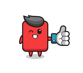 cute red card with social media thumbs up symbol