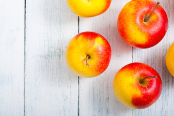 apple fruits on old white wooden table