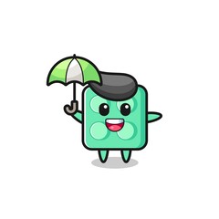 cute brick toy illustration holding an umbrella